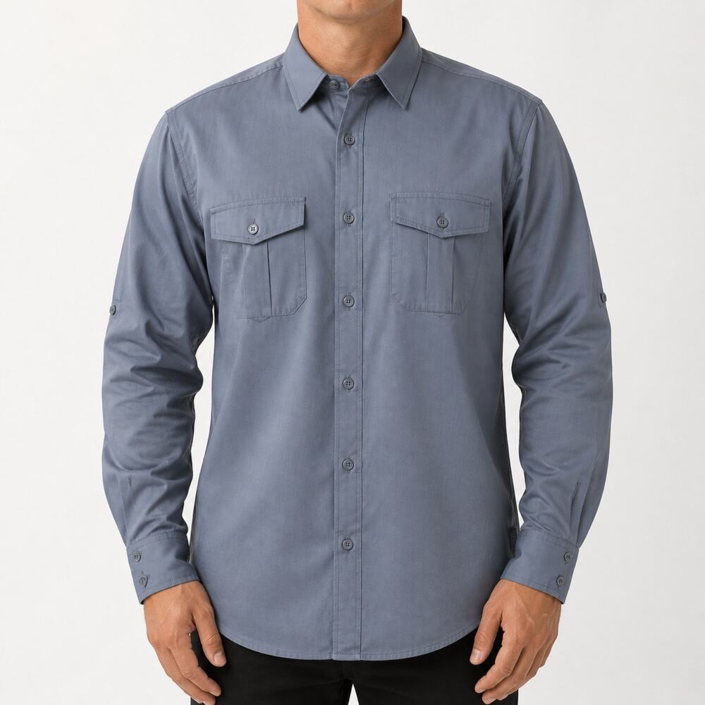 Prana Shirt Mens XL Gray Long Sleeve Pockets Regular Fit